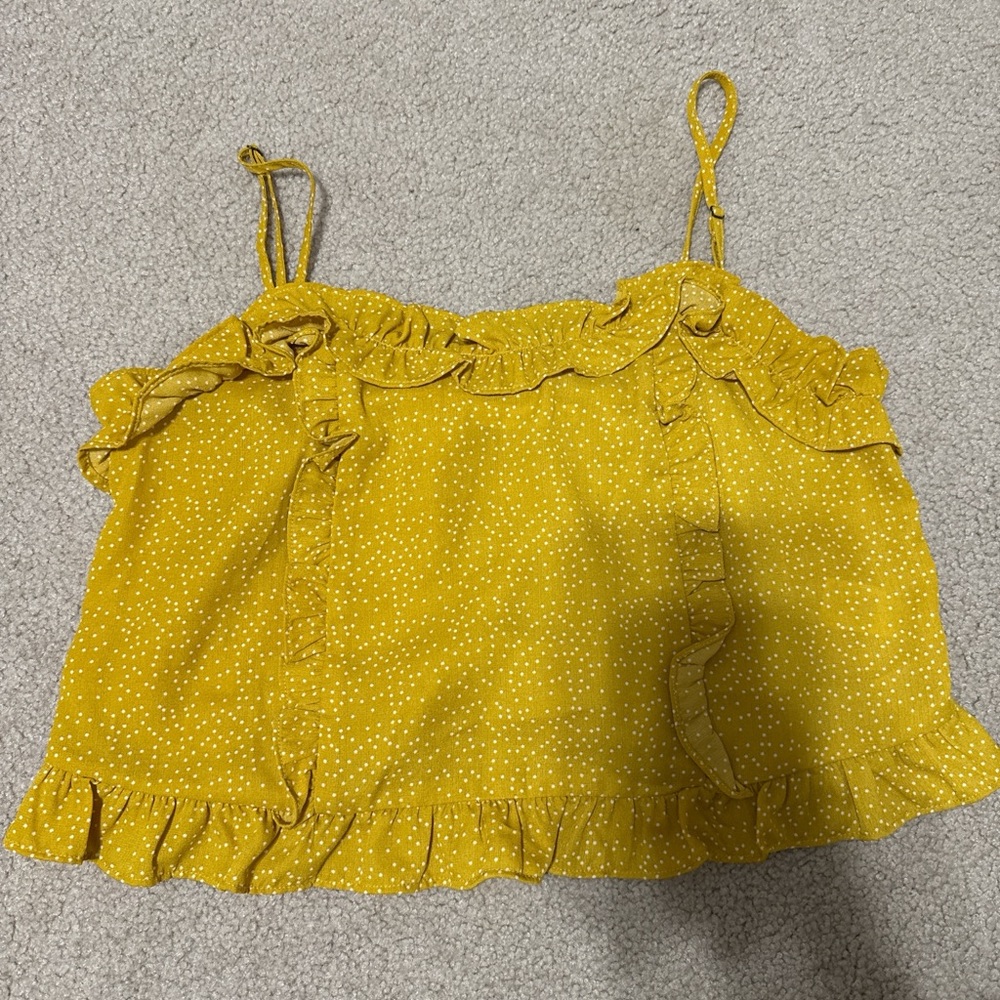 Lush Mustard Polka Dot Ruffle Top